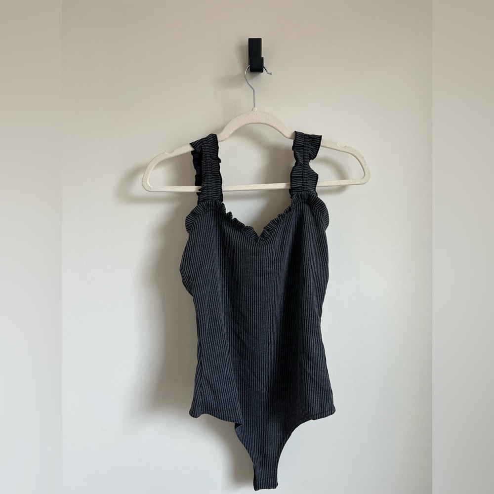 Pink Lily gray ribbed bodysuit (thong)